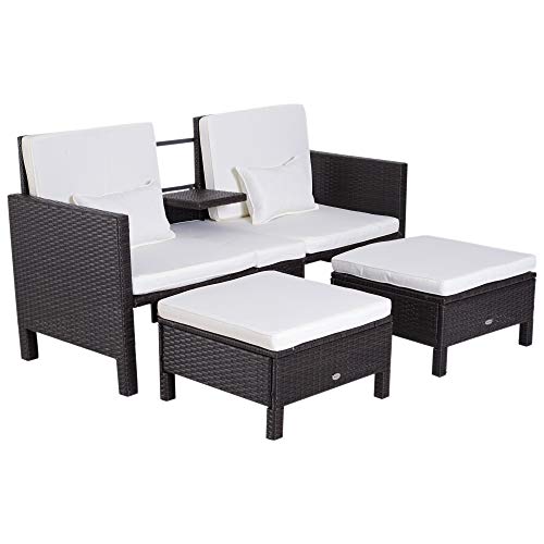 Outsunny 3-TLG. Gartensofa Gartenmöbel Lounge Gartenset Sitzgruppe Rattenmöbel Braun Polyrattan + Metall 2er-Sofa 2 x Hocker Kissen Outsunny 3-TLG. Gartensofa Gartenmöbel Lounge Gartenset Sitzgruppe Rattenmöbel Braun Polyrattan + Metall 2er-Sofa 2 x Hocker Kissen von Outsunny