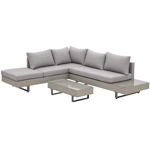 Outsunny Polyrattan-Lounge-Set 3-TLG. Couchtisch Beistelltisch Wetterbeständig Grau + Braun von Outsunny