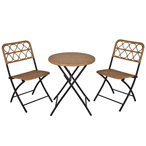 Outsunny Rattan Gartenmöbel Set 3 TLG. Polyrattan Sitzgruppe Balkonmöbel Set Bistroset Balkonset Garnitur 2 Stühlen + Tisch Klappbar Garten Natur von Outsunny