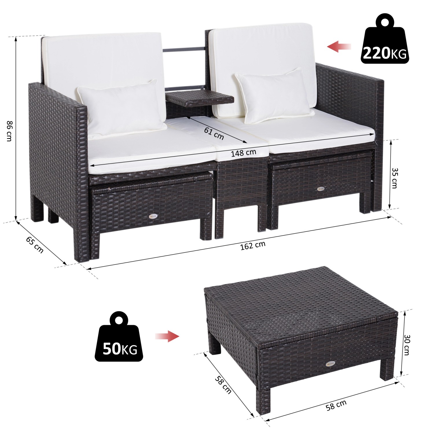 Outsunny 3-Tlg. Gartenmöbel mit 2er-Sofa Outsunny 3-Tlg. Gartenmöbel mit 2er-Sofa von Outsunny