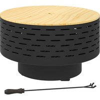 Outsunny 3-in-1 Feuerschale Ø60 x 39cm aus Edelstahl Feuerstelle mit Grillrost Schürhaken Funkenschutz in Holzoptik Feuerschalen Feuerkorb für Garten, Balkon Terrasse, Outdoor BBQ Camping Kohlegrau   Aosom von Outsunny