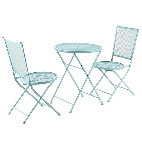 Outsunny 3-teiliges Bistro-Set Garten Sitzgruppe Gartengarnitur 1 Tisch+2 Faltbare Stühle für Terrasse Balkon Blau Metall von Outsunny