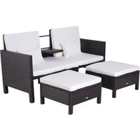 Gartensofa Set  Braun Polyrattan & Metall, inkl. 2er-Sofa, Hocker & Kissen, ideal für Garten & Loungebereich  Aosom.de von Outsunny