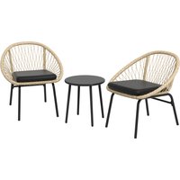 Outsunny 3-tlg. Rattan Gartenmöbel-Set, Balkonmöbel-Set mit Couchtisch, 2 Stühlen, Sitzgarnitur mit Kissen, Polyester, Gelb von Outsunny