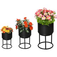 Outsunny 3er Set Blumenständer mit Blumentopf  Metall Pflanzenständer Set, Blumenhocker in Schwarz, stapelbar  Aosom.de von Outsunny