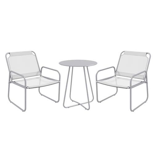 Outsunny 3tlg. Bistro-Set, Balkonmöbel-Set inkl. 1 Tisch, 2 Stühlen, Gartenmöbel-Set, Gartensitzgruppe für Garten, Terrasse, Mesh, Hellgrau Outsunny 3tlg. Bistro-Set, Balkonmöbel-Set inkl. 1 Tisch, 2 Stühlen, Gartenmöbel-Set, Gartensitzgruppe für Garten, Terrasse, Mesh, Hellgrau von Outsunny