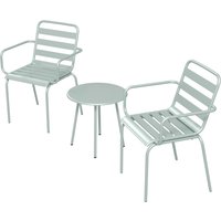 Outsunny 3tlg. Bistroset Gartenmöbel Set mit 1 Couchtisch, 2 Stapelbaren Stühlen, Balkon-Set, Sitzgruppe für Balkon, Terrasse, Stahl, Grün von Outsunny