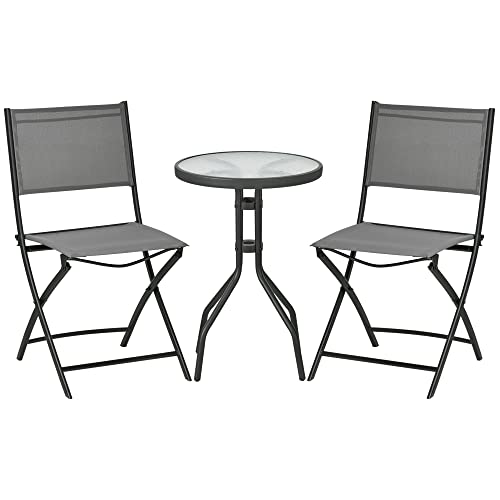 Outsunny 3tlg. Garten-Bistroset, Gartenmöbel Set, inkl. 1 Tisch, 2 klappbaren Stühlen, Gartengarnitur, Balkon-Set für Terrasse, Garten, Stahl, Grau Outsunny 3tlg. Garten-Bistroset, Gartenmöbel Set, inkl. 1 Tisch, 2 klappbaren Stühlen, Gartengarnitur, Balkon-Set für Terrasse, Garten, Stahl, Grau von Outsunny
