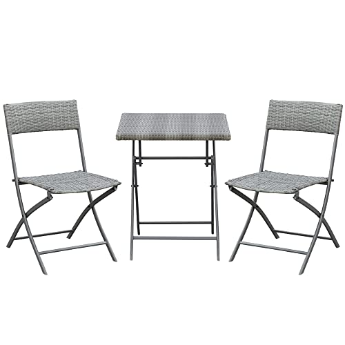 Outsunny Bistroset Polyrattan 3tlg. Balkonmöbel Set Sitzgruppe Essgruppe Gartenmöbel Garnitur von Outsunny