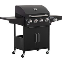 Outsunny Gasgrill BBQ mit 3 Brennern je 3 kw mobiler Grillwagen mit 4 Rädern Grillnetz Seitentischen Druckminderer Schläuche 132,4cm x 55cm x 109cm von Outsunny