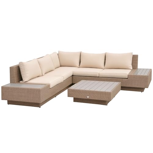 Outsunny 4-TLG. Luxus Polyrattan Gartengarnitur Gartenmöbel Garten-Set Sitzgruppe Loungeset Loungemöbel inkl. Ablagen und Beistelltisch Sitzkissen Braun Outsunny 4-TLG. Luxus Polyrattan Gartengarnitur Gartenmöbel Garten-Set Sitzgruppe Loungeset Loungemöbel inkl. Ablagen und Beistelltisch Sitzkissen Braun von Outsunny