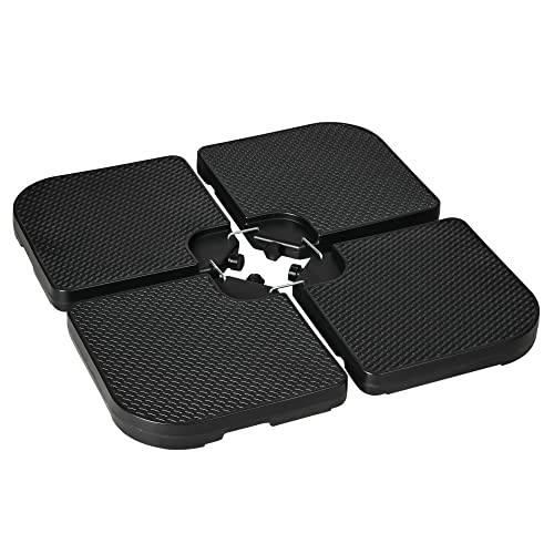 Outsunny 4-TLG. Sonnenschirmgewicht wetterfestes Schirmgewicht für Ampelschirm mit Griff, Ampelschirmgewicht mit 80 kg Sand oder 60 kg Wasser befüllbar, HDPE, Schwarz von Outsunny