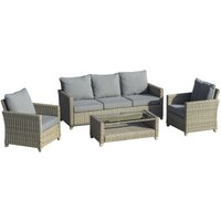 4-tlg. Polyrattan Gartenmöbel Set Gartengarnitur Garten-Set Sitzgruppe Loungeset Loungemöbel mit Couchtisch Sitzkissen Aluminium Braun+Grau von Outsunny