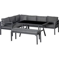 Outsunny Gartenmöbel-Set für 7 Personen mit Beistelltisch Balkonmöbel Set Sofa mit Kissen L-Form Outdoor Aluminium Grau von Outsunny