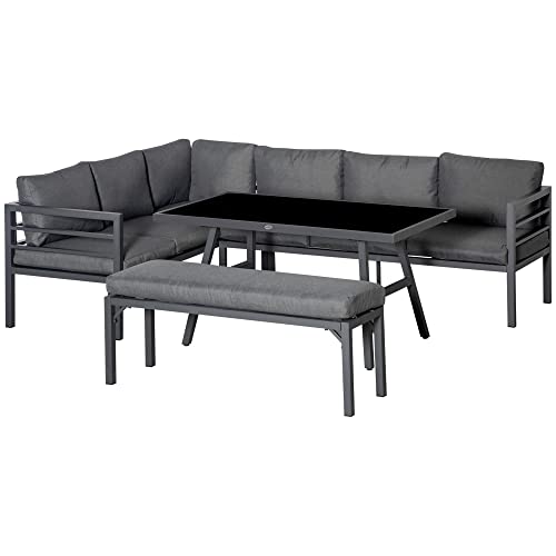 Outsunny 4-teiliges Gartenmöbel-Set mit Beistelltisch Balkonmöbel Set Sofa mit Kissen L-Form Outdoor Aluminium Grau von Outsunny