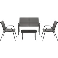 Outsunny 4-teiliges Gartensofa-Set mit Zweisitzer-Sofa, 2 stapelbaren Stühlen und Glastisch, Stahlmöbel-Set, Texteline für Terrasse und Patio, Schwarz   Aosom von Outsunny