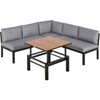 Outsunny Gartengarnitur für 4 Personen Gartenmöbel-Set mit hebbarem Couchtisch Sofa mit Kissen Outdoor Aluminium Grau von Outsunny