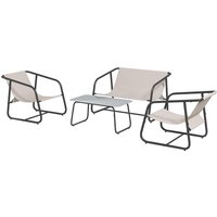 Outsunny 4-tlg. Gartenmöbel-Set, Sitzgruppe mit 2 Sesseln, 1 Zweisitzer, 1 Couchtisch aus Hartglas, Gartengarnitur für Balkon, Terrasse, Mesh, Creme von Outsunny