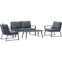 Outsunny Gartenmöbelset für 4 Personen Sofa Sessel Beistelltisch Polyrattan Alu Grau von Outsunny