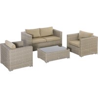 Outsunny Polyrattan Gartenmöbel Set  für 4 Personen, Loungemöbel mit Couchtisch, Sitzkissen, Khaki+Beige  Aosom.de von Outsunny