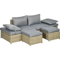 Rattan Gartenmöbel-Set  Gartengarnitur mit Kissen, 2x Sofa, 2x Fußhocker, Verstellbare Sitzgruppe, Alu, Grau  Aosom.de von Outsunny