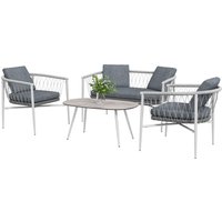 Outsunny 4 tlg. Rattan Gartenmöbel-Set, Sitzgruppe mit Schaukelfunktion, Gartengarnitur mit 1 Couchtisch, 2 Sesseln, 1 Doppelsofa, Kissen, Sitzgarnitur für Garten, Terrasse, Stahl, Grau von Outsunny