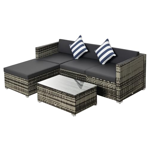 Outsunny 5-TLG. Polyrattan Gartenmöbel Set Gartengarnitur Garten-Set Sitzgruppe Loungeset Loungemöbel mit Beistelltisch Kissen Grau Outsunny 5-TLG. Polyrattan Gartenmöbel Set Gartengarnitur Garten-Set Sitzgruppe Loungeset Loungemöbel mit Beistelltisch Kissen Grau von Outsunny