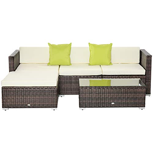 Outsunny 5-TLG. Polyrattan Gartenmöbel Set Gartengarnitur Loungeset Loungemöbel Garten-Set Sitzgruppe mit Beistelltisch Kissen Braun von Outsunny