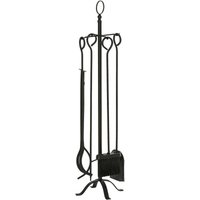 Outsunny 5-teiliges Kamingarnitur Kamin Garnitur Set Kaminbesteck innen Kamin Zubehör Kaminofen Besteck Schmiedeeisen Besteck Werkzeuge Metall von Outsunny