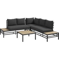 Outsunny 5-tlg. Gartenlounge Set, Gartenmöbel-Set, Gartengarnitur mit 2 Zweisitzer, Couchtisch, Ecksofa, mit Sitzkissen, für Terrasse, Balkon, Grau von Outsunny