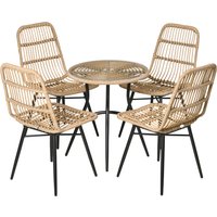 Polyrattan Gartenmöbel Set  Essgruppe mit Esstisch & 4 Stühlen, inkl. Beistelltisch, Outdoor Metall, Natur  Aosom.de von Outsunny