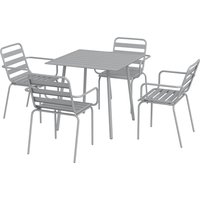 Sitzgruppe Gartenmöbel-Set Esstisch mit 4 stapelbaren Stühlen, Gartengarnitur aus Stahl in Hellgrau für Terrasse & Balkon   Aosom.de von Outsunny
