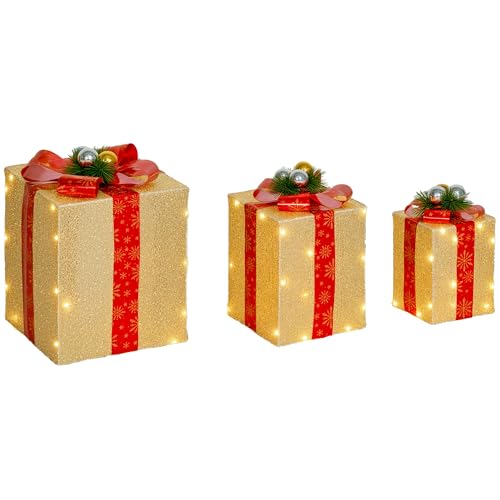Outsunny 58er LED Weihnachtsdeko, 3-teiliges Geschenkboxen, Weihnachtsbeleuchtung in warmweiß, Stahlrahmen, für Indoor, Outdoor, Gold Outsunny 58er LED Weihnachtsdeko, 3-teiliges Geschenkboxen, Weihnachtsbeleuchtung in warmweiß, Stahlrahmen, für Indoor, Outdoor, Gold von Outsunny