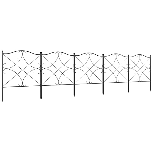 Outsunny 5er-Set dekorative Gartenzäune aus Metall mit Ornamenten - 305 x 62 cm schwarz von Outsunny