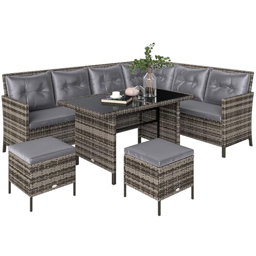 Outsunny 6 TLG. Sitzgarnitur Sitzgruppe Gartenset Sofagarnitur Gartenmöbel Set Lounge, Polyrattan, Grau von Outsunny
