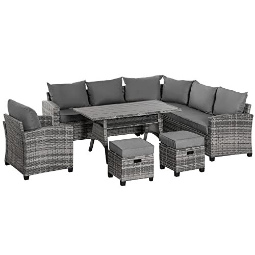 Outsunny 7-TLG. Luxus Polyrattan Gartenmöbel Set Gartengarnitur Garten-Set Sitzgruppe Loungeset Loungemöbel mit Beistelltisch Sitzkissen Grau von Outsunny