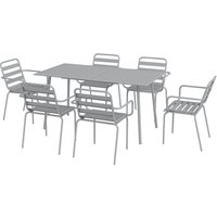 Gartenmöbel-Set  Sitzgruppe mit Esstisch & 6 stapelbaren Stühlen, Stahl, für Balkon & Terrasse, Hellgrau  Aosom.de von Outsunny