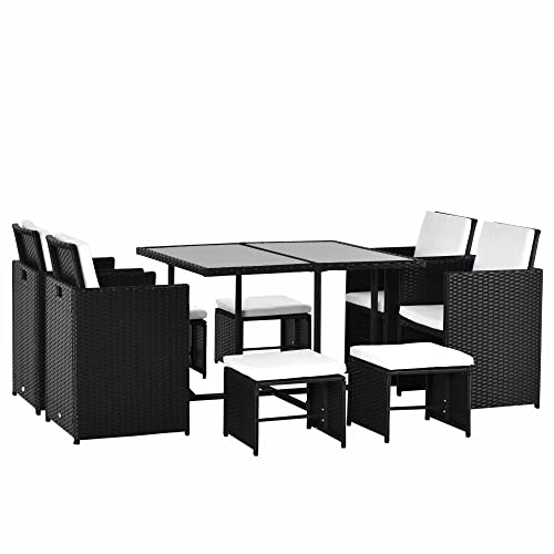 Outsunny 9 TLG. Polyrattan Gartenmöbel Rattan Gartenset Sitzgruppe Garnitur Essgruppe inkl. Kissen Schwarz 109 x 109 x 72 cm von Outsunny