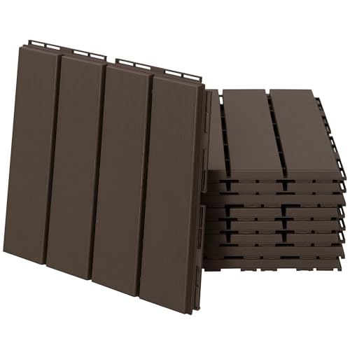 Outsunny Terrassenfliesen 30 x 30 cm 9 Stück 0,81㎡ Klickfliesen Balkonfliesen mit Klicksystem Drainagefunktion Bodenbelag Fliese für Terrasse Balkon Braun von Outsunny