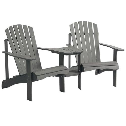 Outsunny Adirondack Gartenstuhl mit Tisch und Schirmloch 2 Sitzer Gartensessel Sitzgruppe Gartenmöbel für Balkon Massivholz Grau 178 x 87 x 92 cm von Outsunny