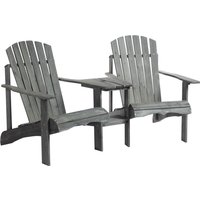 Outsunny Adirondack Gartenstuhl mit Tisch und Schirmloch 2 Sitzer Gartensessel Sitzgruppe Gartenmöbel für Balkon aus massivem Holz in Grau 178 x 87 x 92 cm   Aosom.de von Outsunny