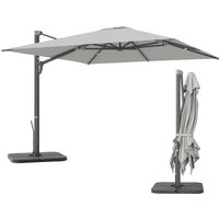 Outsunny Alu Ampelschirm 3 x 3 m 360° drehbar Sonnenschirm mit Kurbel Ständer neigbar Wasserabweisend Marktschirm höhenverstellbar Gartenschirm Kurbelschirm Sonnenschutz für Garten Balkon Hellgrau   Aosom von Outsunny