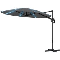 Outsunny Alu Ampelschirm LED Solar Ø300cm höhenverstellbar Sonnenschirm mit Kurbel Ständer UV50+ Wasserabweisend 360° drehbar Marktschirm neigbar Gartenschirm Sonnenschutz für Garten Balkon Dunkelgrau   Aosom von Outsunny
