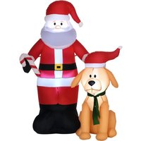 Outsunny Aufblasbarer Weihnachtsmann 157cm beleuchtet Aufblasbar Weihnachtsdeko mit LED Licht, Hund, IP44 Wasserdicht Weihnachtsdekoration Santa von Outsunny