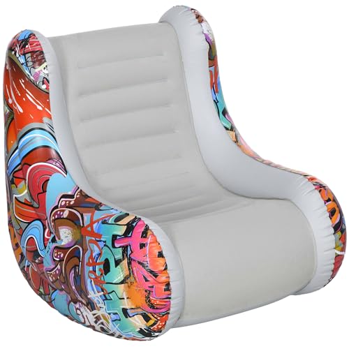 Outsunny Aufblasbares Sofa, Klappbares Luftsessel, Aufblasbarer Sessel mit Schaukelfunktion, bis 80 kg Belastbar, für Camping, Zuhause, Hellgrau, 94 x 76 x 75 cm von Outsunny