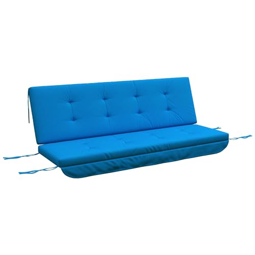 Outsunny Auflagen-Set für Hollywoodschaukel 170 cm Stuhlkissen Schaukelauflage Sitzkissen Gartenschaukel Gartenpolster Rückenkissen Seitenkissen Blau von Outsunny