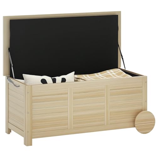 Outsunny Auflagenbox 185 L Stauraum Wasserdicht Gartenbox mit Rollen Holz wetterfest UV-beständig Kissenbox Aufbewahrungsbox Gartentruhe für Outdoor Garten Balkon Naturholz von Outsunny