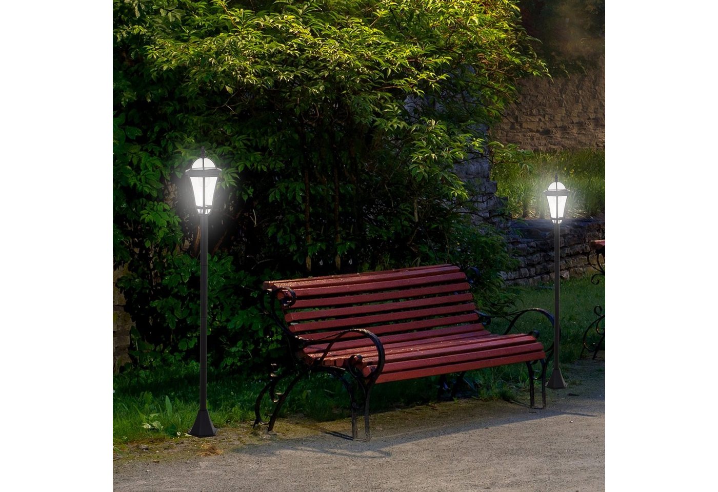 Outsunny Außen-Stehlampe Solar Gartenlaterne, 2er Set, 6 Stdn., ABS Schwarz, Solarbetrieb, wetterfest, LED, Weiß, Ø18.5 x H129 cm von Outsunny