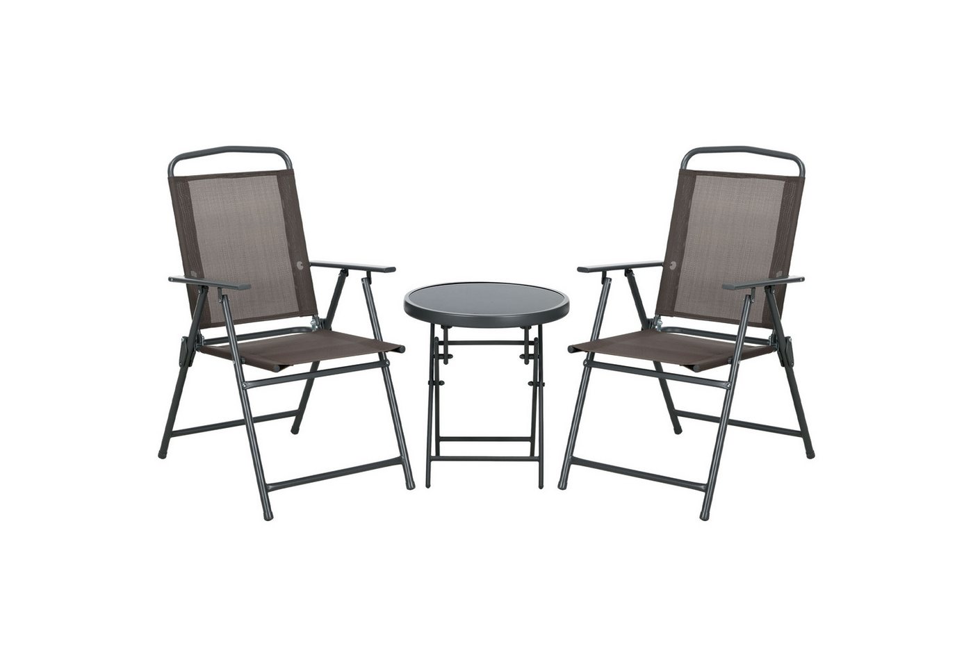 Outsunny Balkonset 3-teilig, aus Metall, mit klappbar Glastisch, Gartenstühlen, (Bistro-Set, 3-tlg., Wetterfest Gartenmöbel Set), Gartengarnitur, Braun von Outsunny