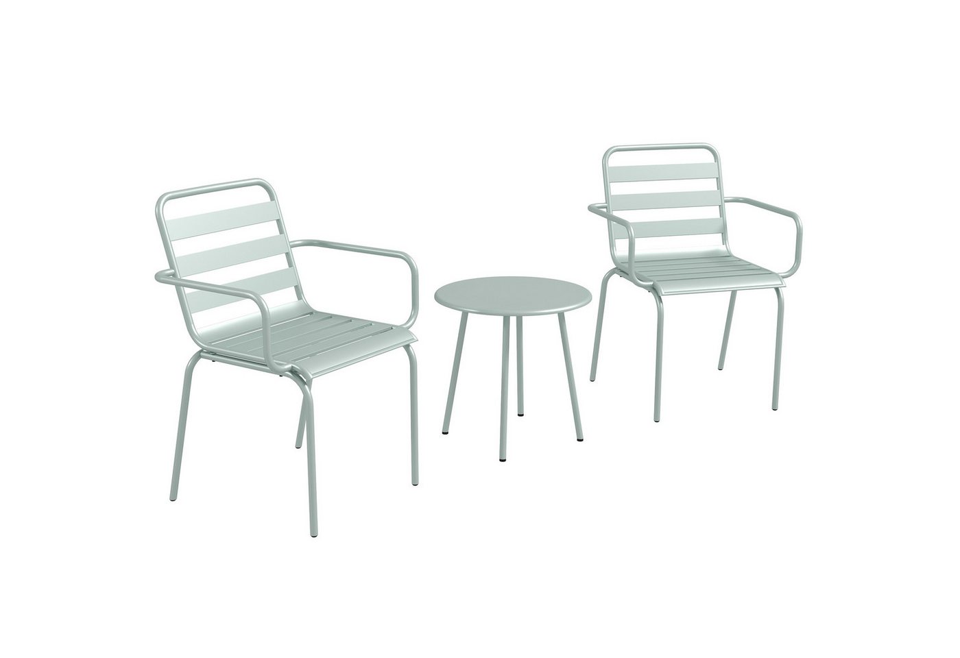 Outsunny Balkonset Bistroset Gartenmöbel Set mit 1 Couchtisch, 2 Stapelbaren Stühlen, (Sitzgruppe, 3-tlg., Gartensitzgarnitur), für Balkon, Terrasse, Stahl, Grün von Outsunny